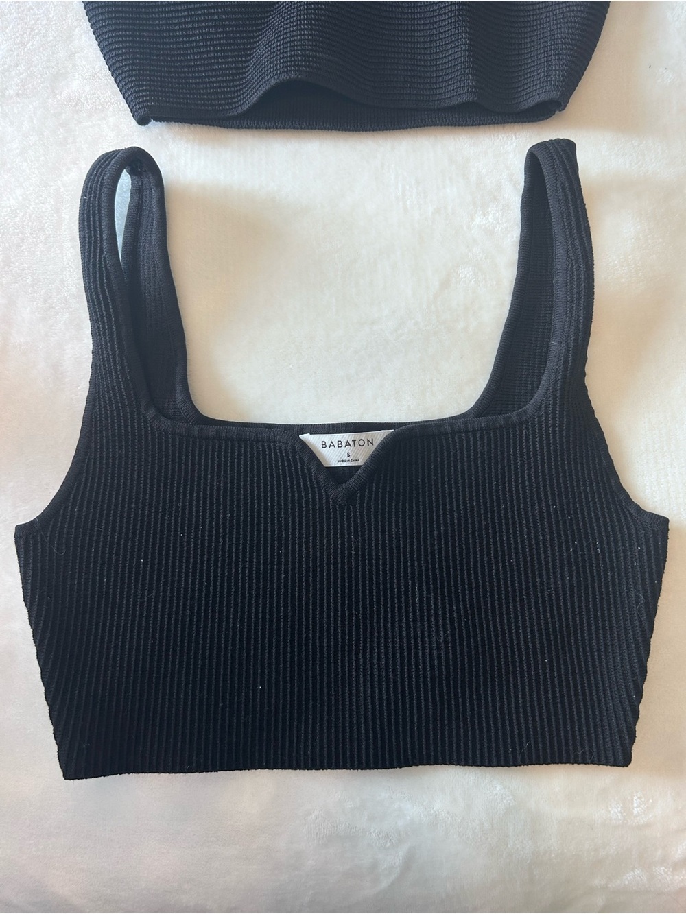Babaton Black Ribbed Square-Neck Crop Top